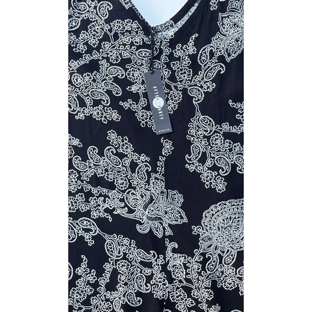 After Party By Nasty Gal Women’s Black Strappy Floral Wide Leg Jumpsuit Size XS - Picture 11 of 16